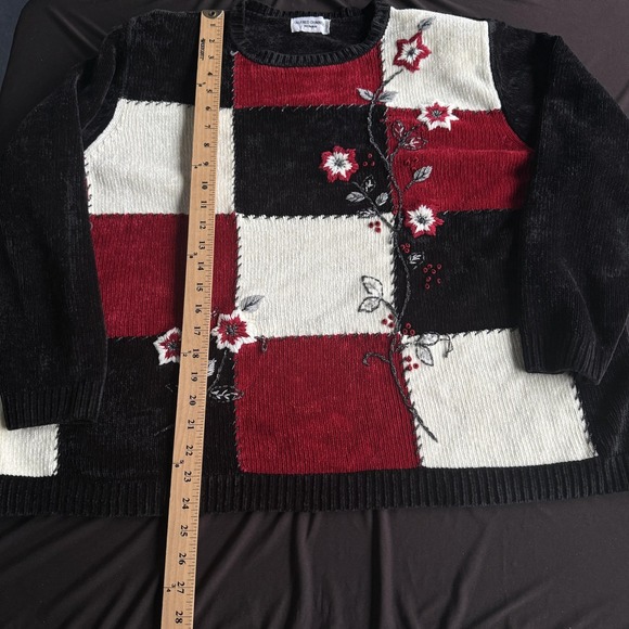 Alfred Dunner Sweater Womens 2X Black Patchwork Floral Embroidered Beaded Lined - Picture 8 of 8